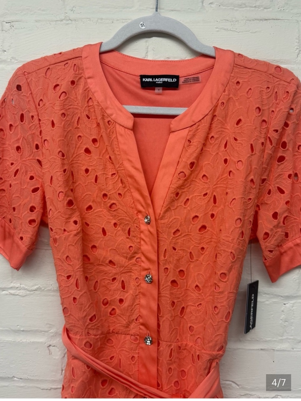 KARL LAGERFELD PARIS
Cotton Button-Front Eyelet Dress sz 8 - Picture 3 of 6
